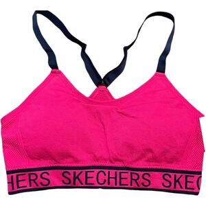 0318 NWT Skechers Seamless Sports Bra Pink Black Racerback 4-Way Stretch